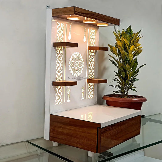 MandirStudio Wooden Temple With Led Lights | Puja Temple for Home & Office | Puja Ghar | Customized temple (Size :- 24 x 16 x 12 inchs )
